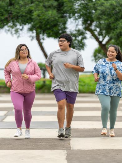 Group of overweight friends walking